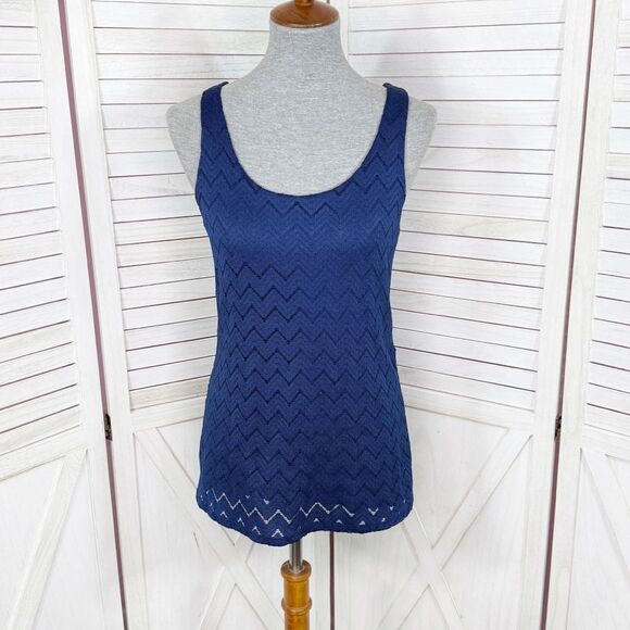 Banana Republic Chevron Lace Overlay Tank Top Shirt Dark Blue Medium - Picture 1 of 11